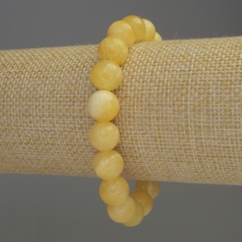 Yellow Agate Bracelet with Smooth Beads, 10 mm Diameter, 18 cm Length, Stretch
