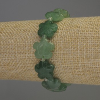 Nephrite Bracelet with Flower Design, Natural Stone, Stretch Base