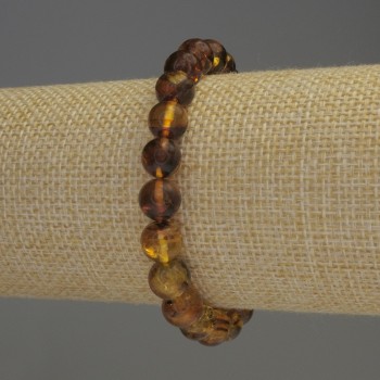 Amber bracelet with smooth beads, 8 mm diameter, 18 cm length, stretch