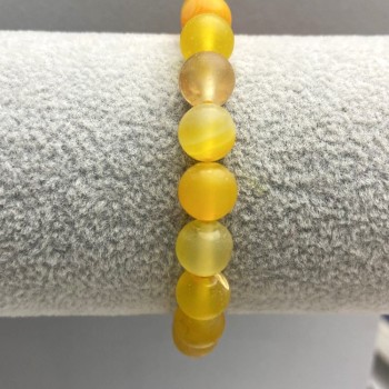 Matte Agate Bracelet with Smooth Beads, 8 mm Diameter, 18 cm Length, Stretch