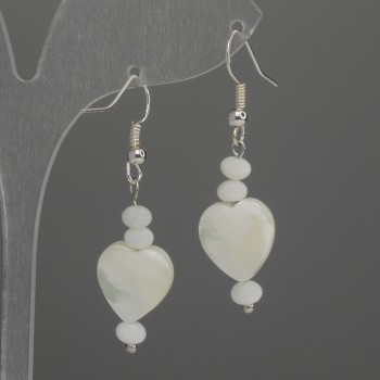 Perlamurt Heart Earrings 12mm ± Rondelle 5x3mm ±, length 45mm ±