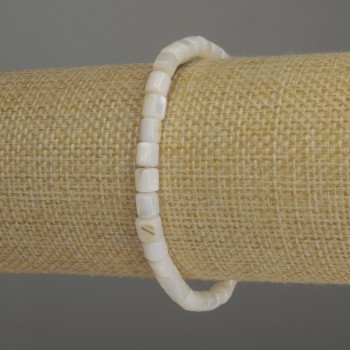 Bracelet with Mother-of-Pearl Cylinders, 5x5 mm diameter, 18 cm length, elastic