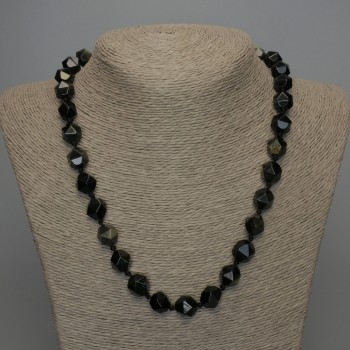 Sun Obsidian Natural Stone Necklace with Faceted Beads, 12×11 mm diameter, 50 cm long