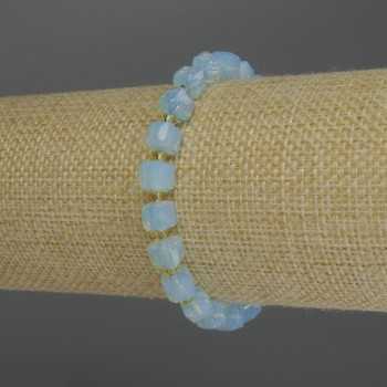 Moonstone (opalite) Faceted Cube Bracelet, 7 mm Diameter ±, 3 mm Beads ±, 18 cm Stretch