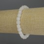 Bracelet of White Quartz, Faceted Cubes, 6 mm Diameter, 18 cm Length, Stretch