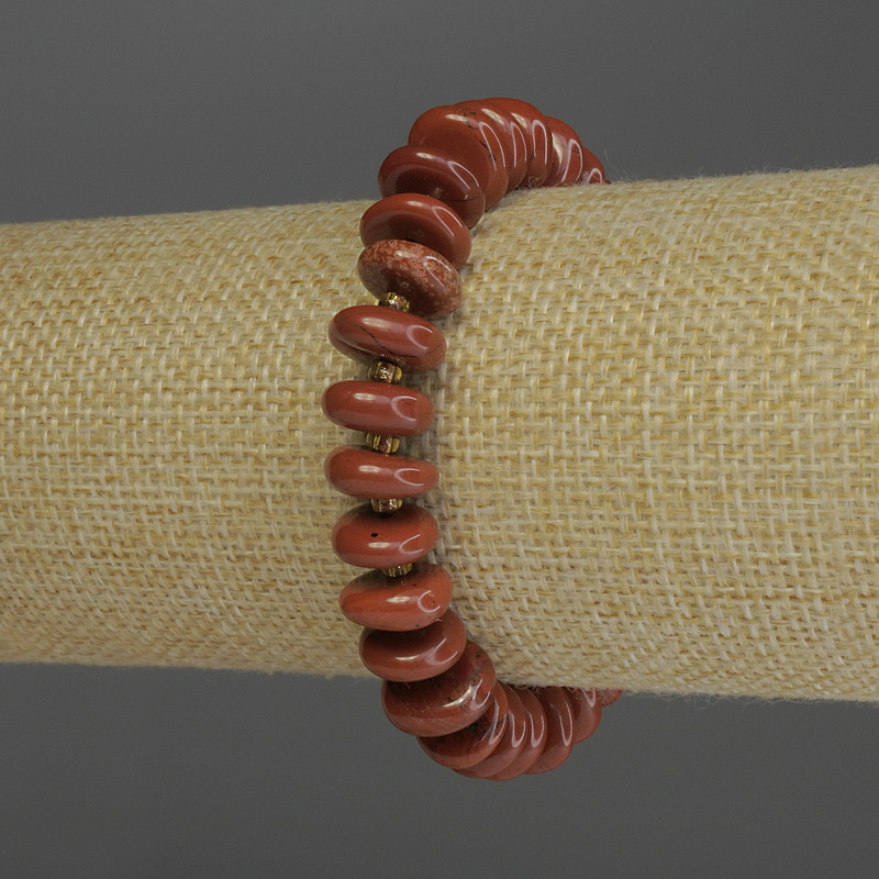 Bracelet Red Jasper Rondelle Beads, 4x12mm, with 3mm seed beads, 18 cm stretch