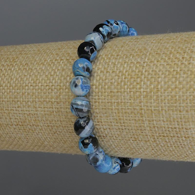 Bracelet Agate faceted ball, diameter 8mm+-, length 18cm stretch