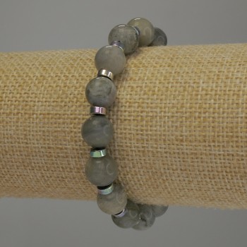 Bracelet Labradorite Smooth Bead, 10 mm Diameter ±, Hematite Rondelle 5x2 mm ±, 18 cm stretch