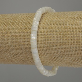 Mother-of-pearl Rondelle Bracelet, 6×2 mm diameter, 18 cm stretch