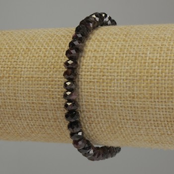 Garnet Bracelet, Faceted Rondel, 6x4 mm, 18 cm Stretch