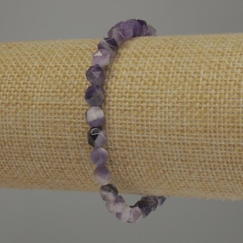 Amethyst Bracelet with Faceted Beads, 6x6 mm, stretch length 18 cm