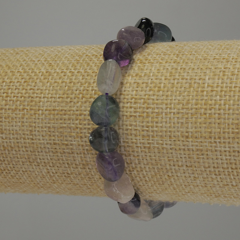 Faceted Fluorite Bracelet, 8-11×8-9 mm diameter, 18 cm length, stretch