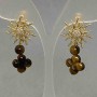 Tiger's Eye Clover Earrings, diameter 14mm±, ball 6mm±, star-shaped earwire, diameter 20mm±, length 41mm±