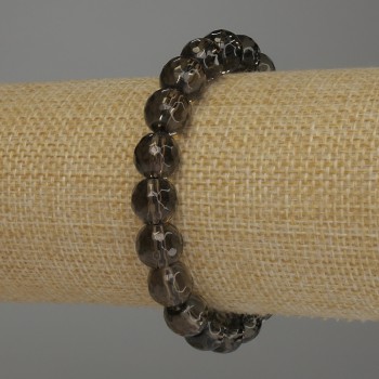 Smoky Topaz Bracelet, Faceted Bead, 9.5 mm Diameter, 18 cm Stretch