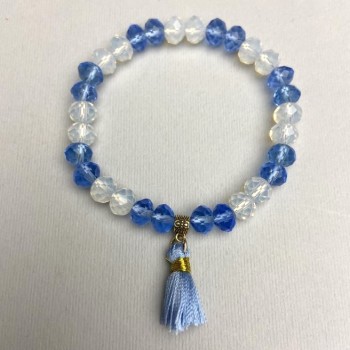 Bracelet Moonstone (opalite) and Czech faceted crystal rondelle, diameter 8x6 mm, length 18 cm, elastic