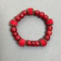 Coral Bracelet with Faceted Beads 9x10mm ± Rowan Berry Bead 12mm ± with Metal Accents, Length 18cm ± Stretch
