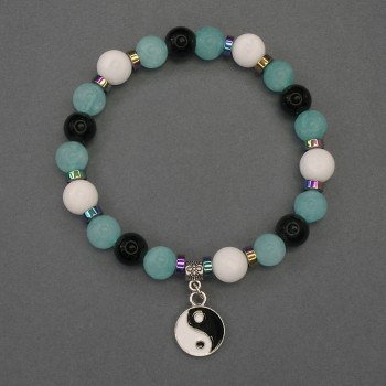 Bracelet 'Assortment' with Smooth Beads, 8mm Diameter +/-; Rondelle 5x2mm +/-; Length 18mm +/-; Stretch