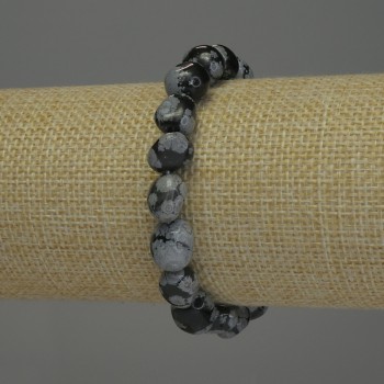 Bracelet made of Snow Obsidian 'Apache Tears' Faceted Beads, 9-12×9 mm, length 18 cm, stretch
