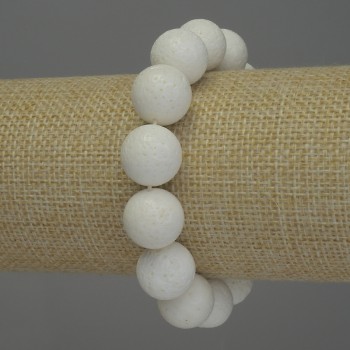 Bracelet with White Sponge Coral Beads, 14 mm Diameter, 18 cm Length, Stretch