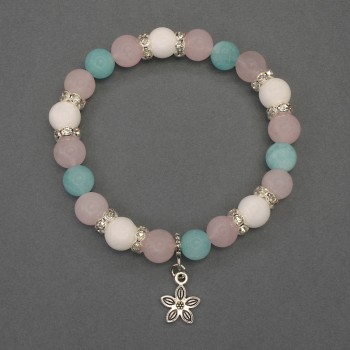 Bracelet Assorti, smooth bead, 8mm diameter +/- with metal inserts, length 18mm +/- stretch