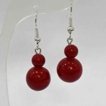 Coral Earrings (Artificial) Smooth Bead, 6-12 mm diameter, 37 mm length