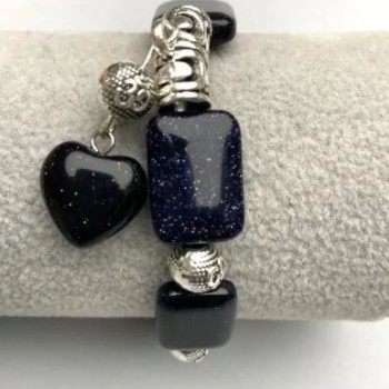 Aventurine Bracelet Night of Cairo — Rectangular 18×13 mm ± with Metal Inlays, Length 18 cm ± Stretch