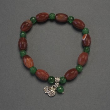 Bracelet with Agate Barrel Beads, 12x8 mm ±; Chrysoprase Faceted Beads, 6 mm ±; 18 cm Elastic