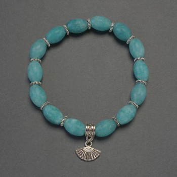 Aquamarine grain-shaped bead bracelet, 12×8 mm ±, with metal accents, 18 cm ±, stretch