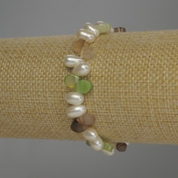 Bracelet Agate Drop, 8x6 mm, Oval Freshwater Pearls 8x6 mm, 18 cm Stretch