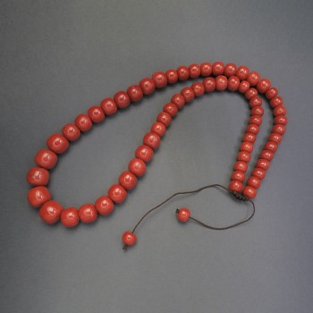 Coral Necklace (Artificial) Smooth Rondels, 10-16 mm Diameter, Tapering Toward Center, Length 66 cm +/- Adjustable Drawstring