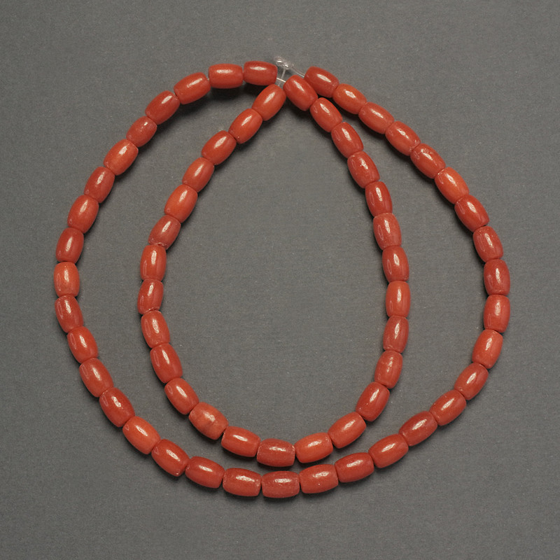 Orange Coral Beads (Artificial) Barrel-shaped, diameter 6x4.5mm, length about 40 cm on beading thread