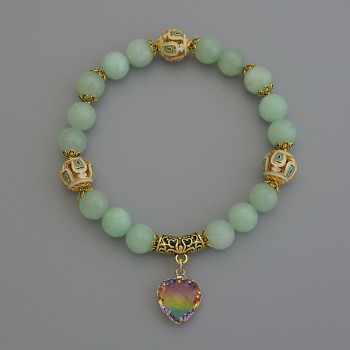 Amazonite Bracelet with smooth 8mm beads, Cloisonné 10mm, with metal inserts, length 18 cm, elastic