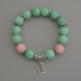 Jadeite Bracelet with Smooth 12mm Beads and Rose Quartz Beads, with Metal Inlays, 18 cm Elastic