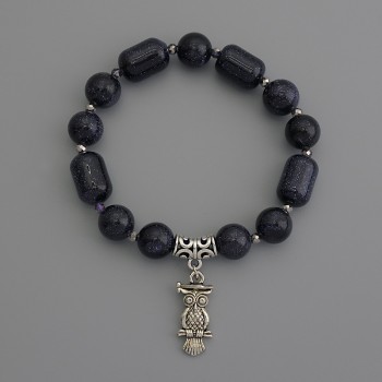 Bracelet Aventurine Night of Cairo, barrel beads (14x9 mm) and 10 mm beads, length 18 cm stretch