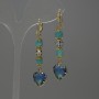 Aquamarine Earrings with Faceted Diamond-Shaped Stone, approximately 7×5 mm diameter; Cloisonné 7 mm; Crystal in Bezel 12 mm; Total length approximately 50 mm