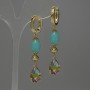 Aquamarine Seed Earrings, diameter about 12 mm; Cloisonné element 7 mm; Crystal in bezel 14×10 mm; total length about 58 mm