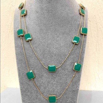 Cascade Necklace, two-row square-bead, length 80 cm, yellow metal