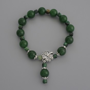 Chrysoprase bracelet with smooth beads, 10 mm diameter ± Cat's Eye faceted cube 4 mm ±, length 18 cm stretch