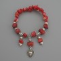 Pearl Bracelet with Faceted Beads, diameter 6×8 mm ±; Coral Cylinder 12×7 mm ±; Length 18 cm Stretch