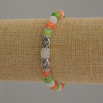 Bracelet Assorted Smooth Bead, 6mm diameter ±, with metal inserts, length 18cm stretch