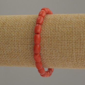 Bracelet Coral (Artificial) Barrel Beads, 8x6mm, 18 cm stretch