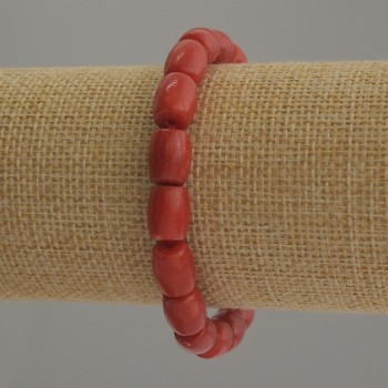 Bracelet with artificial coral barrel beads, 10×8 mm, 18 cm stretch
