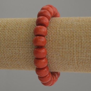 Bracelet with Synthetic Coral Rondelles, 12×8 mm, 18 cm Stretch
