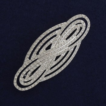 Brooch Accent white crystals silver-toned metal 80×33mm+