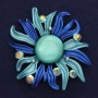 Flower Brooch, diameter 63 mm +/- blue and light blue enamel with crystals, magnetic fastening