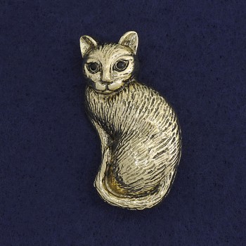 Cat brooch pendant with black crystals, dark gold color, gold-toned metal, 45x24mm+