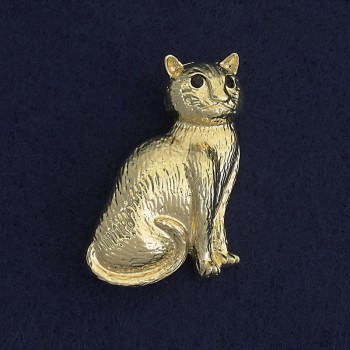 Cat brooch pendant with black rhinestones and gold-tone metal 45x25mm+
