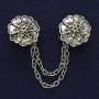 Silver-tone cardigan brooch, 21 mm diameter ±, chain length 9 cm ±