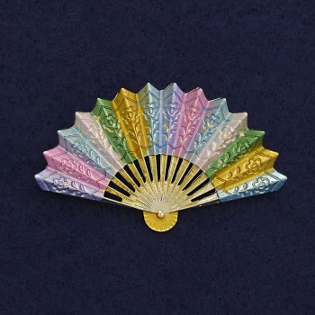 Brooch Fan-shaped with Multicolored Enamel on Golden Metal 54x33 mm+