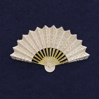 Brooch Fan White Enamel Gold-toned Metal 54x33mm+